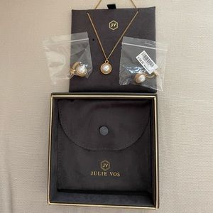 Julie Vos Fleur-de-Lis Pearl Solitaire Necklace and earring set.
